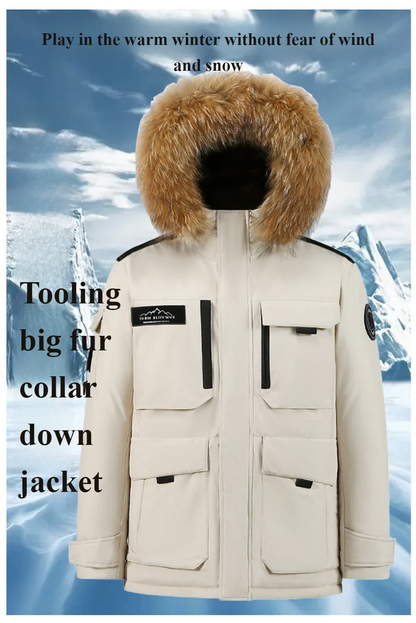 New Winter Down Jackets for Men Hoods and Fur Collars New High-quality Waterproof Windproof Down Coat for Men Women Warm Parkas