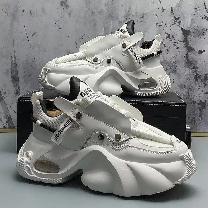New Fashion Brand Designer Whtie Thick Bottom Casual Board Shoes for Men Flats Loafers Sports Walking Sneakers Zapatos Hombre