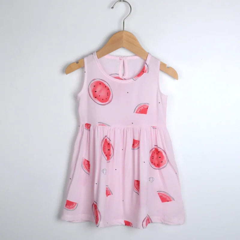 Girls Casual Dresses Flower Printing Sleeveless Casual Dress Toddler Clothes Flower Girl Dresses 2 To 8 Years