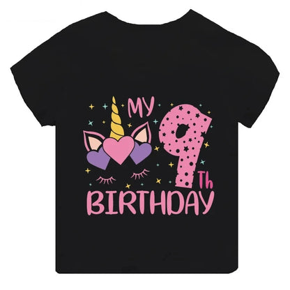 My 1 2 3 4 5 6 7 8 9 Th Years Birthday Unicorn Print Cute Girls Clothes Summer Short Sleeve Kids T Shirt Baby Customize T-Shirts