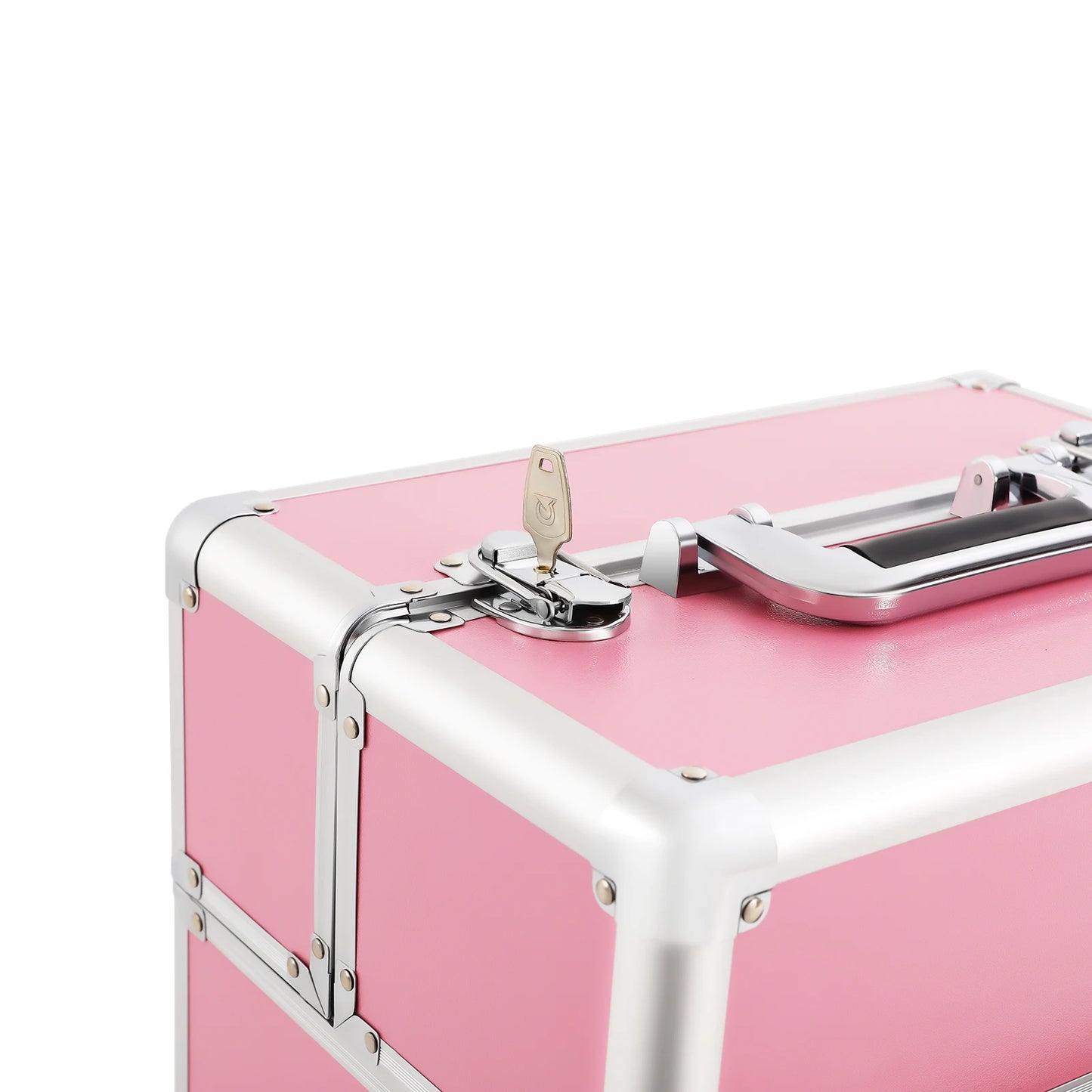 Rolling Makeup Train Case,Cosmetic Trolley with Keys,Hairdressing Travel Case,Large Capacity Trolley Makeup Box,Pink/Black