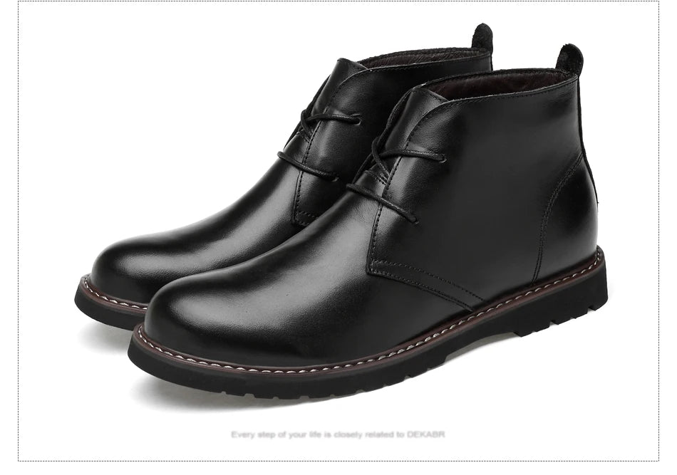 DEKABR Autumn Winter Warm Fur Ankle Boots Business Genuine Leather Mens Boots New Comfortable Soft Handmade Plus Size 48