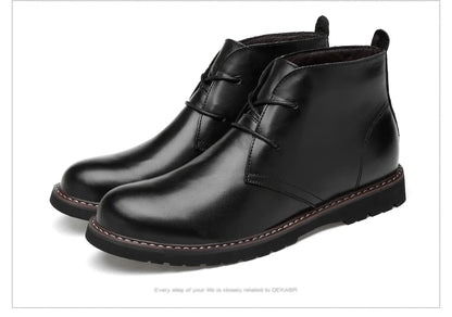 DEKABR Autumn Winter Warm Fur Ankle Boots Business Genuine Leather Mens Boots New Comfortable Soft Handmade Plus Size 48
