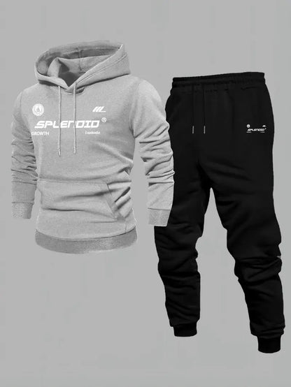 Men's Velvet Thickened Sports Set New York Letter Printed Spring and Autumn Hoodie Set Long Sleeve Casual Comfortable Pocket Hoo