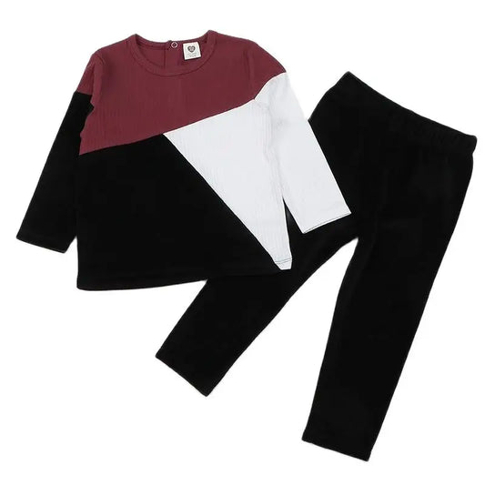 Child Pajamas 2 Pieces Set Top and Pants Velour/Ribbed Kids Clothes Boy Girl Clothing Round Neck Long Pants Baby Set 24M-10 Year