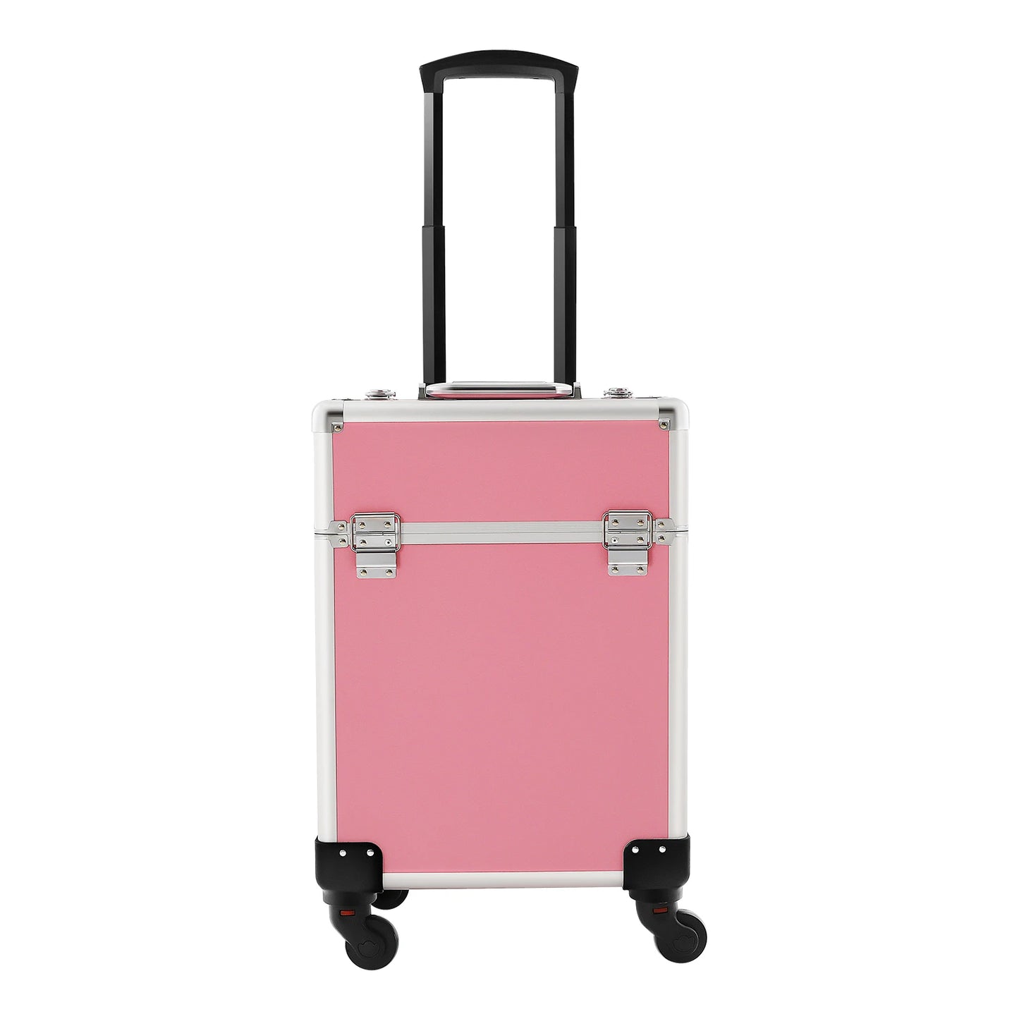 Rolling Makeup Train Case,Cosmetic Trolley with Keys,Hairdressing Travel Case,Large Capacity Trolley Makeup Box,Pink/Black