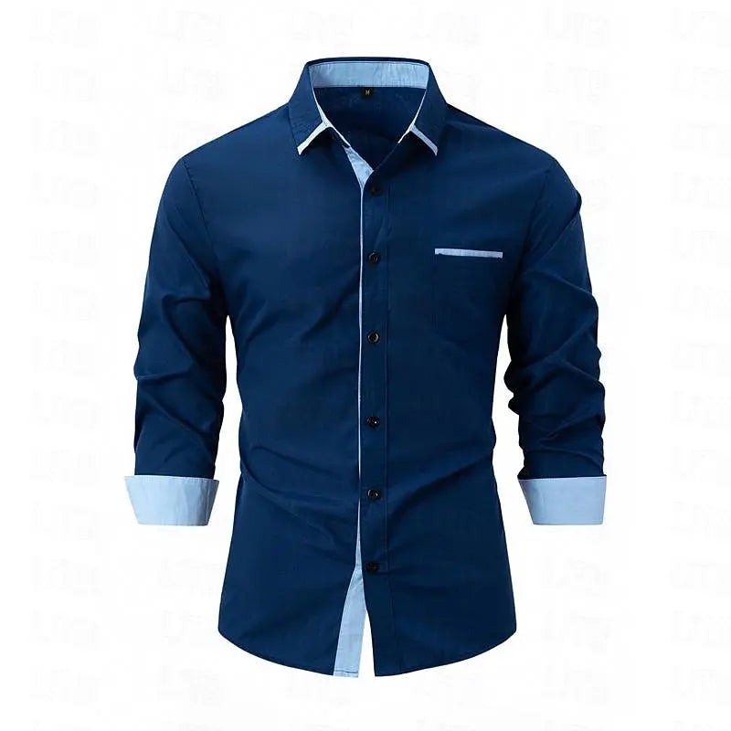 Popular men's color blocked casual long sleeved formal shirt men's slim fit checkered shirt