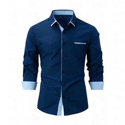 Popular men's color blocked casual long sleeved formal shirt men's slim fit checkered shirt