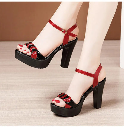 High quality summer leather sandals for women 8cm 10cm high heel 2024 size 32 33 43 platform open toe elegant shoe black white