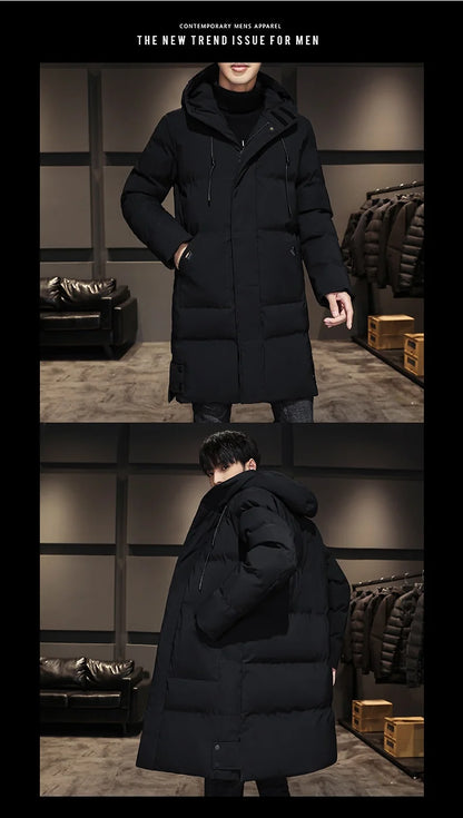 Cotton jacket men's winter thick medium long style men's decoration body trend business cotton jacket men's coat