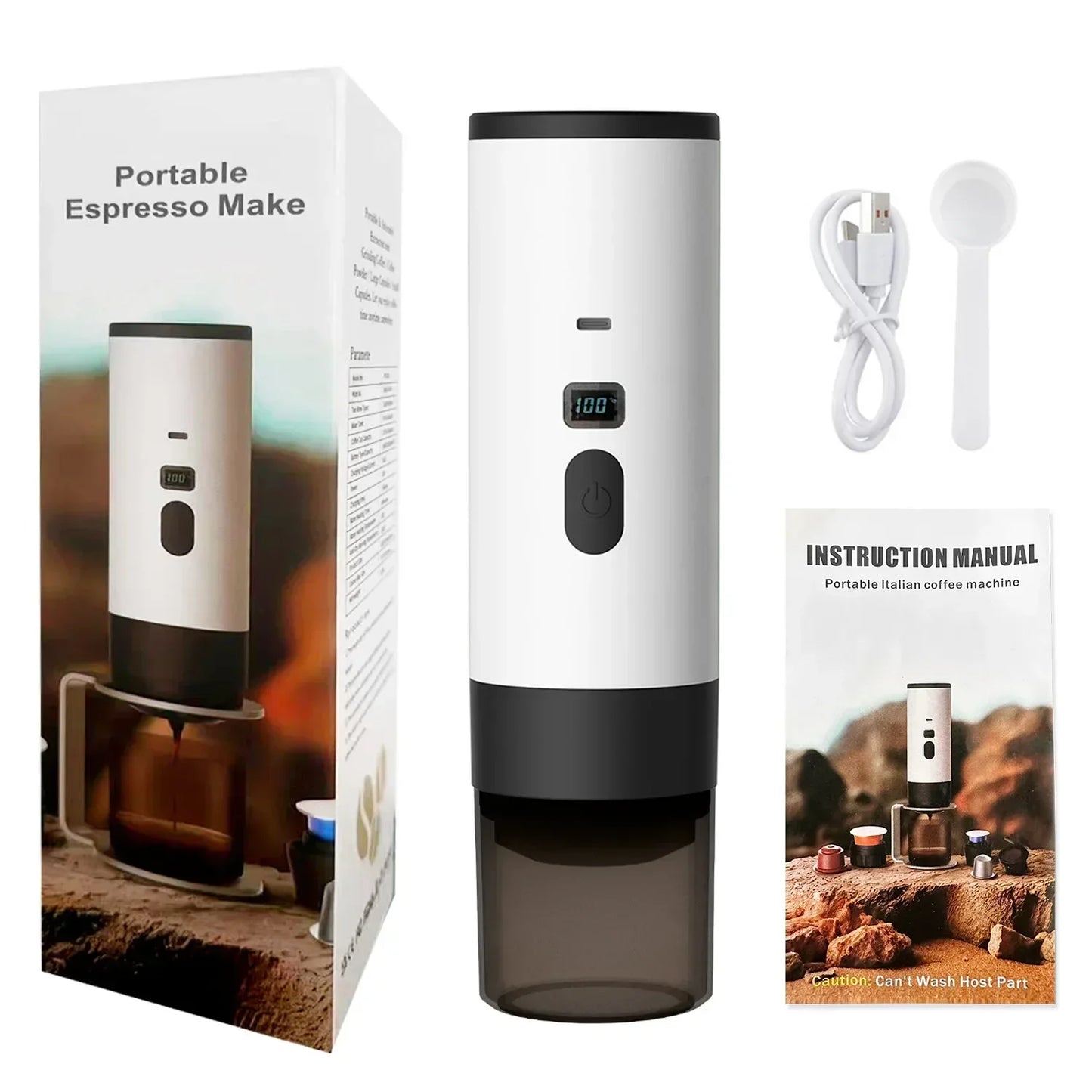 Portable Electric Coffee Maker 3-in-1 Capsule Coffee Grinder Travel Coffee Maker with Cordless Heating for Car and Home Camping