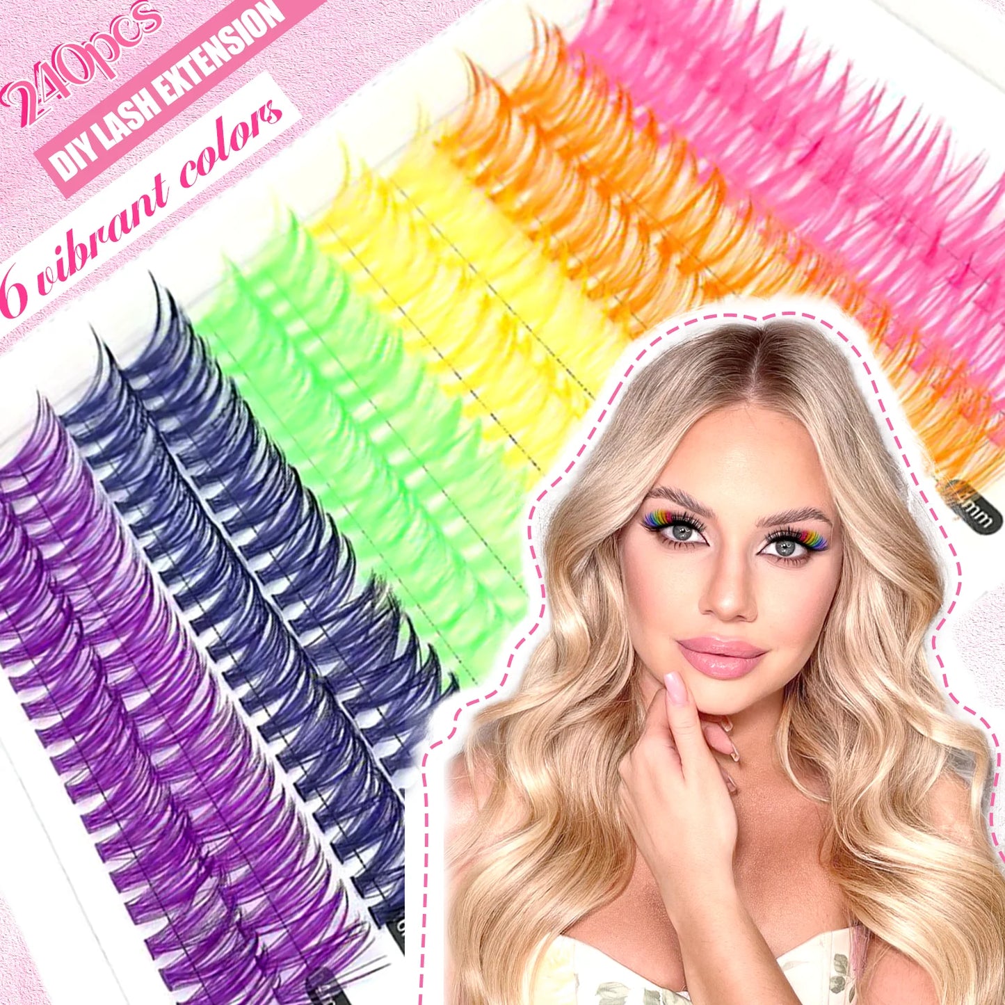 [Personal Eyelash] 240/390/600 Cluster Color Mixed Eyelash Extension Kit Makeup Beginner False Eyelash