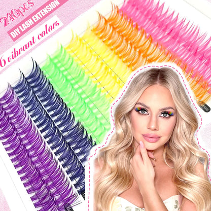 [Personal Eyelash] 240/390/600 Cluster Color Mixed Eyelash Extension Kit Makeup Beginner False Eyelash