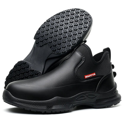 Fashionable men's leather shoes Waterproof and anti slip chef shoes Wear resistant men's casual shoes oil resistance Chef's boot