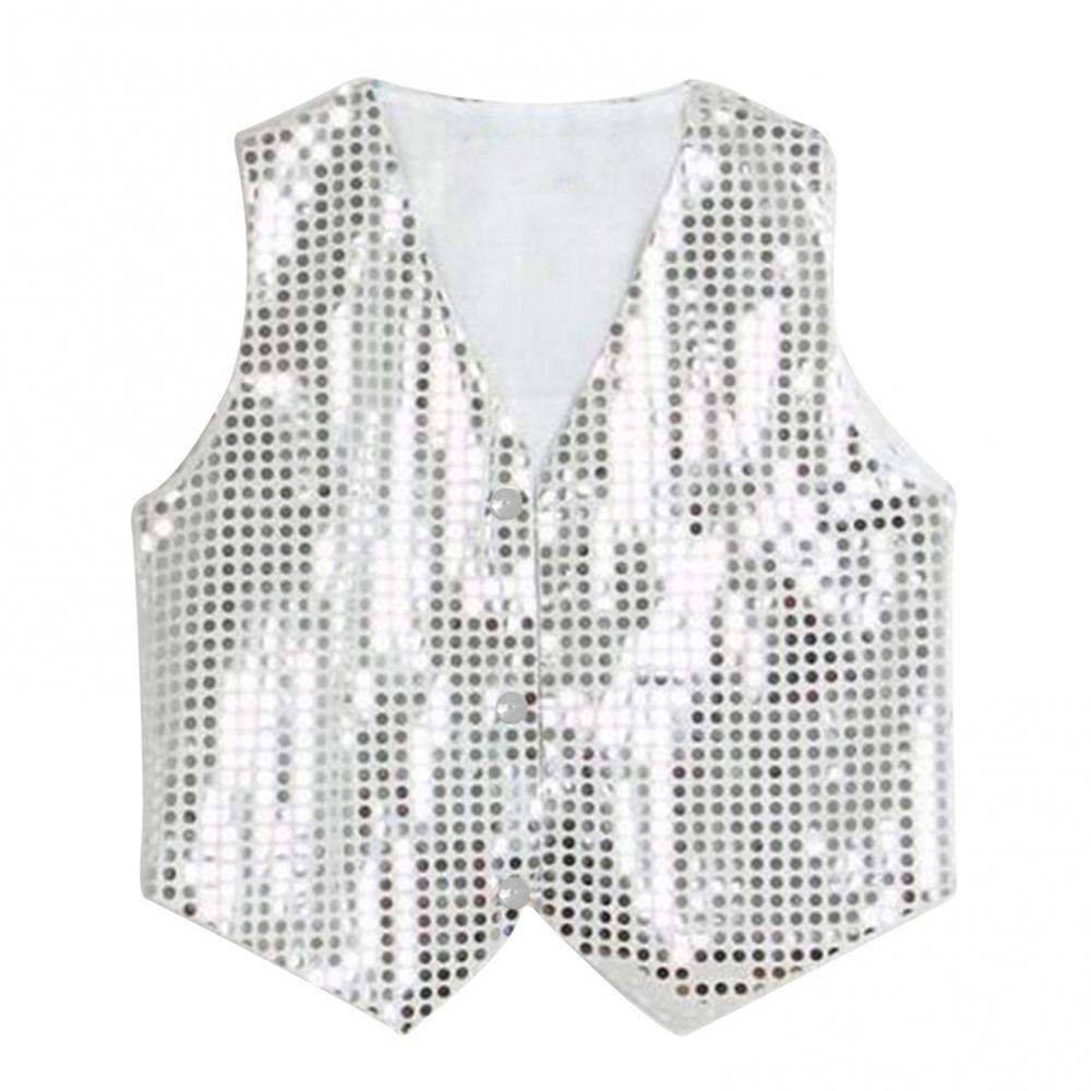Boys Girls Sequined Vest Waistcoat Hip Hop Jazz Street Dance Vest Birthday Christmas Halloween Stage Performance Shinny Vest