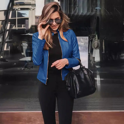 Women Pu Jacket Vintage Streetwear Stand Collar Zipper Leather Moto Biker Coats Punk Casual Female Tops Spring Short Outerwear