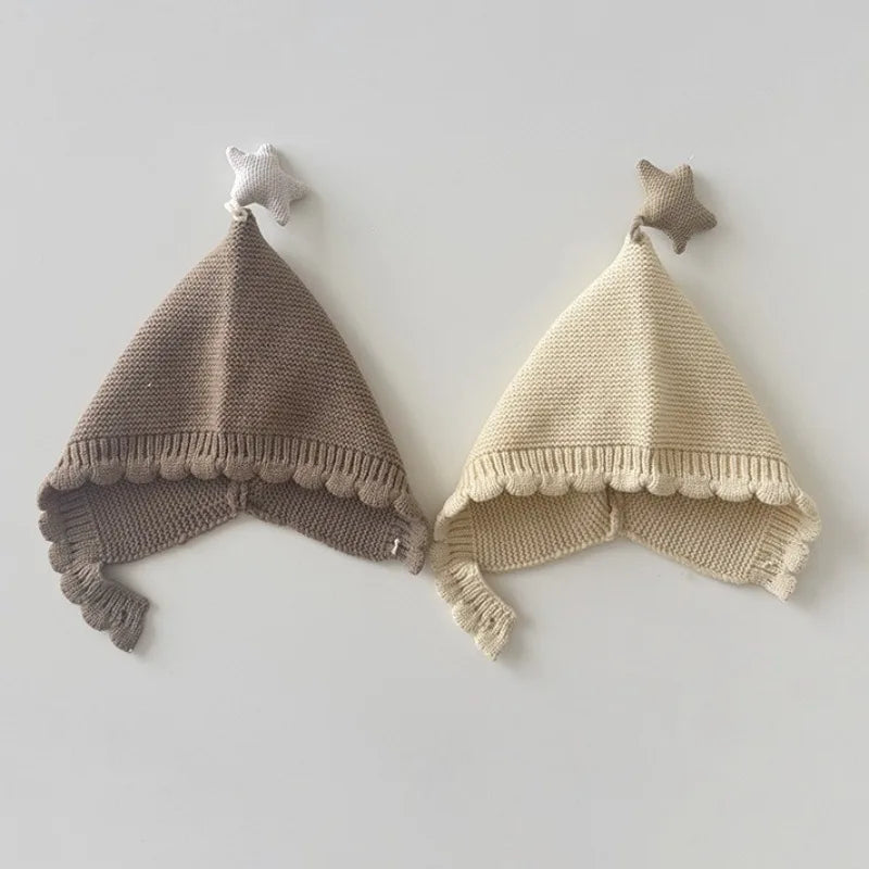 0-3Years Winter Korean Baby Solid Woolen Hat New Star Knitted Warm Cute Ear Protecting Hat Versatile Infant Newborns Cotton Cap