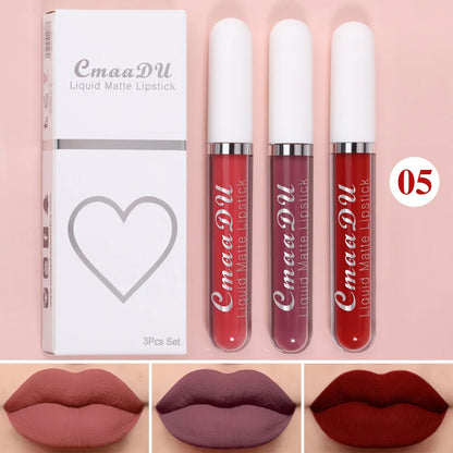 1/3pcs Matte Lipstick Set Liquid Waterproof Velvet Sexy Red Lip Gloss Kit Makeup Lasting Non-stick Cup Lip Tint Beauty Cosmetics