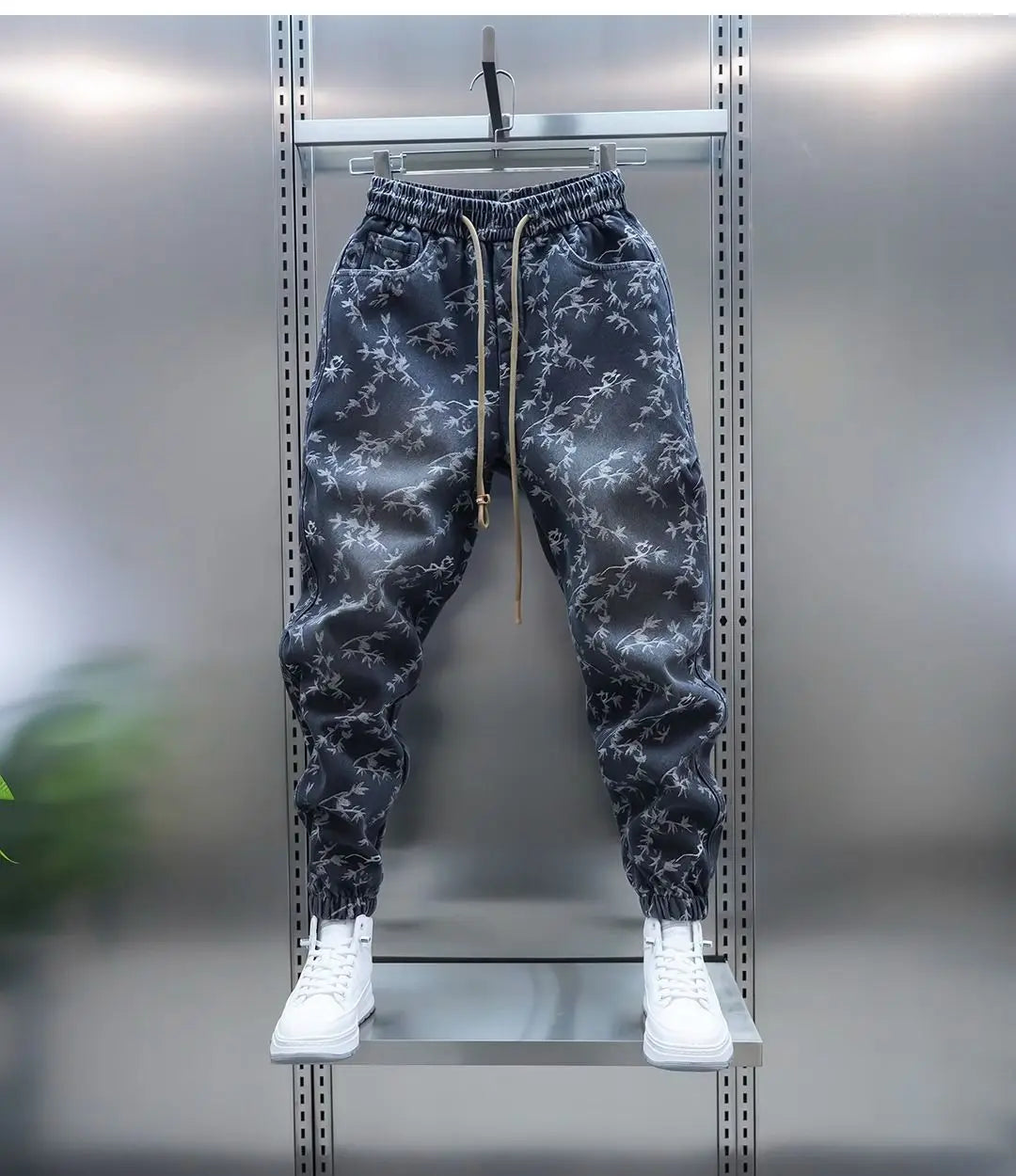 Trendy Men's Spring and Summer New Jeans Light Blue Heavy Industry Jacquard Leggings Thin Designer Luxury Elastic Waist Pants