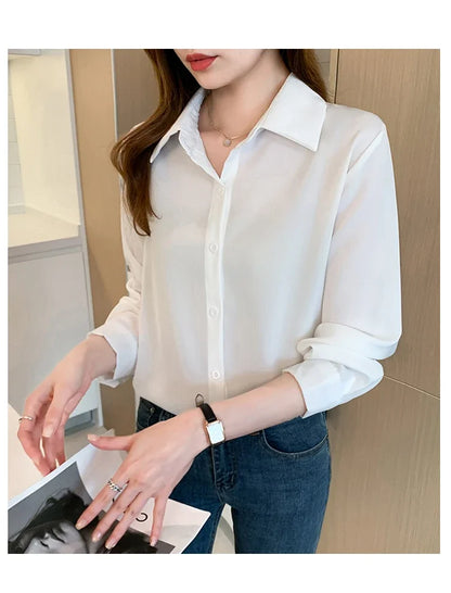 Fashion elegant satin shirts solid color ladies shirts causal Women's Blouses Spring Long Sleeve Shirts Tops Blusas Mujer