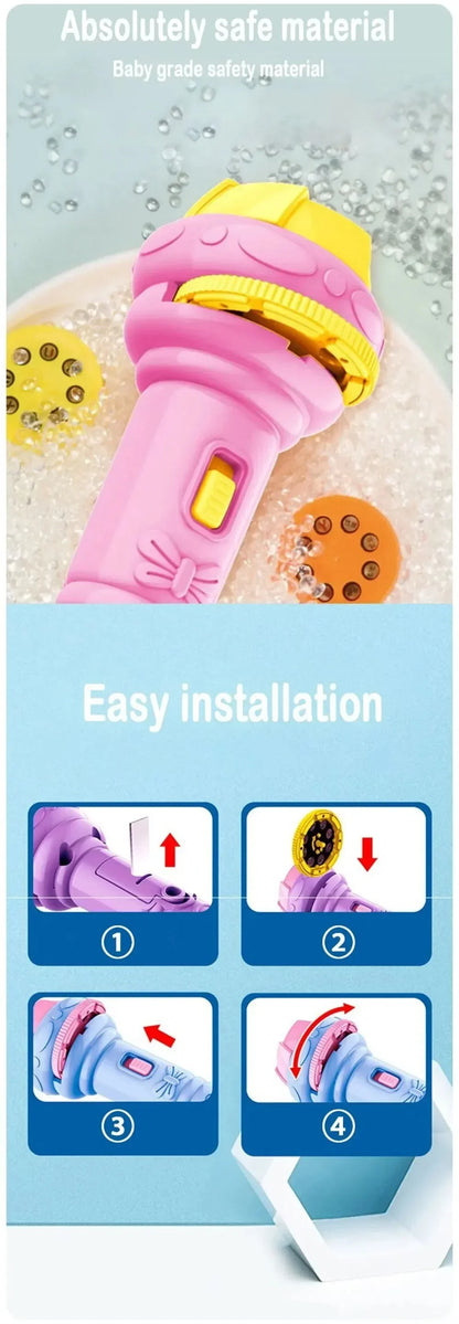 Kids Projector Flashlight with 10 Cards 80 Images Cartoon Night Light Projector Toy for Kids Bedtime Story Education Gift