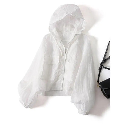 （Summer4）Women Sun Protection Clothing UV Protection Summer Loose Fit Hooded Zippered Thin And Casual