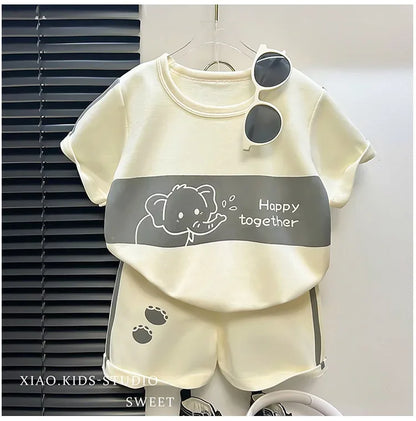 Children's Top and Bottom Clothes Set Short-sleeved Suit Striped Girls Boys T-shirt Summer Children's Clothing Loungewear Outfit