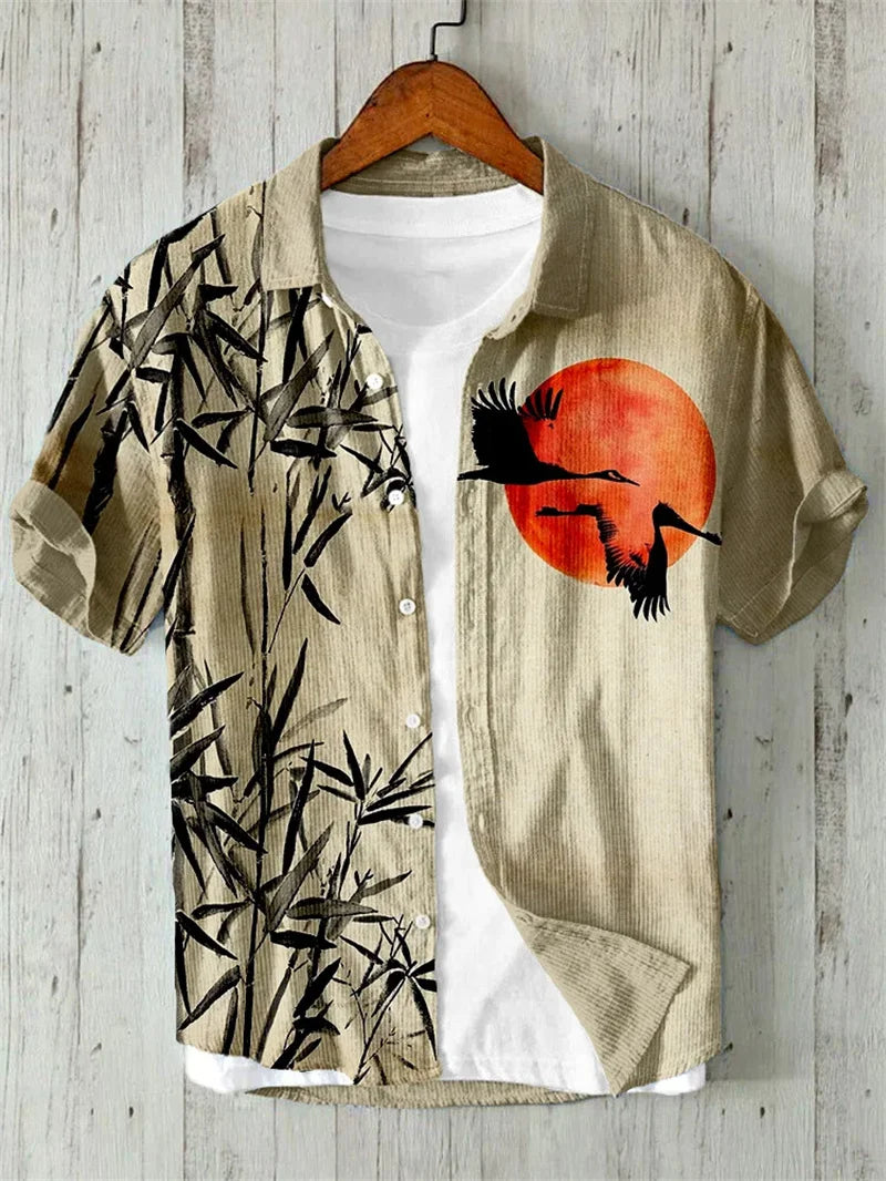 Men's linen short sleeved shirt, summer Chinese retro casual shirt