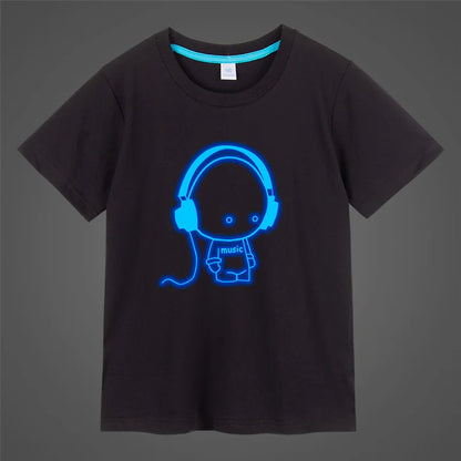 Boys Girls music Print Noctilucence Luminous T-shirts Summer men woman Kids Neon Party Club Night Light Punk Tops Tees