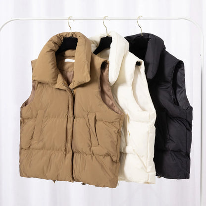 Autumn Winter Sleeveless Vest Women Keep Warm Puffer Jacket Stand Collar Harajuku Outwear Loose Fashion Padded Vest Korean Fall