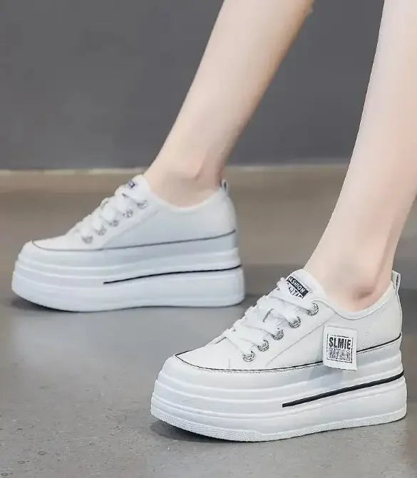 Vulcanized Platform Sneakers Wedge Shoes Non-slip Casual Shoes Women 2025 Autumn Lace-up Comfort Denim Canvas Shoes Thick Sole