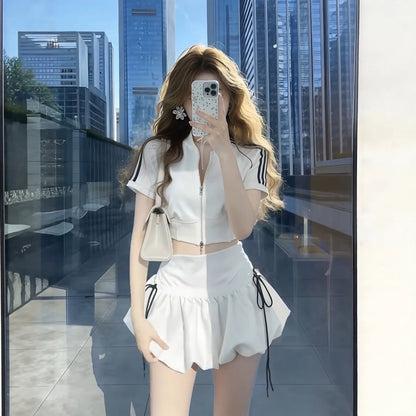 Summer Sportswear Set Women's High Waist Floral Print Short Top And Skirt Two Piece Ensemble Casual Age-defying Fashion