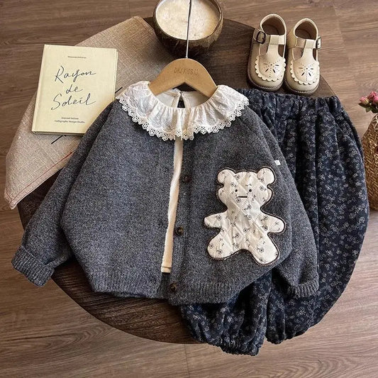 Girls Clothes Set Spring and Autumn New Children's Autumn Forest Series Sweater Shirt Pants Three piece Set