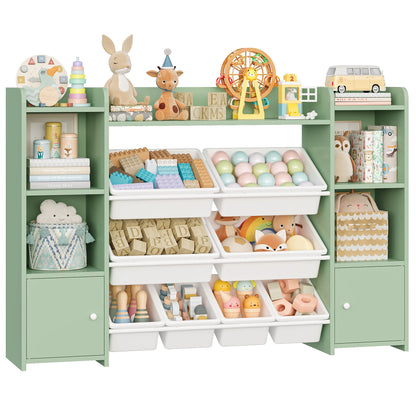Getone Toy Storage Unit Children's Bookcase Toy Organiser Kids Storage with 8 Removable Boxes and Storage Shelves for Living Room Playroom Bedroom 138.8 x 29.6 x 94.3 cm