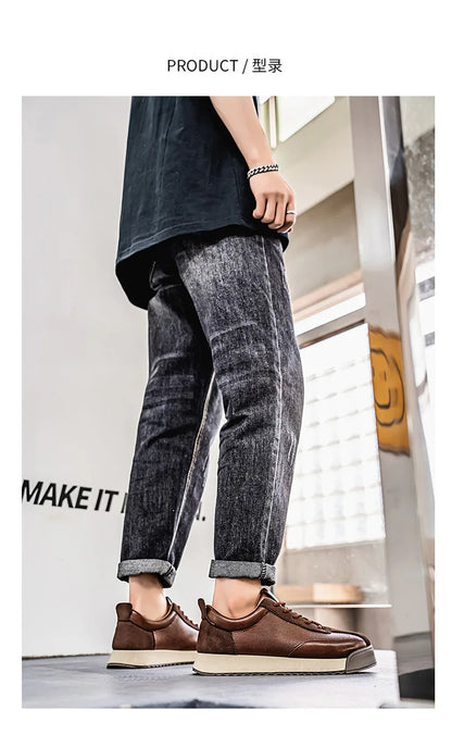 Mens Unique Skate Shoes Platform Comfort Black Casual Sneakers All-Match Thick Sole Design for Urban Street Style Versatile Wear