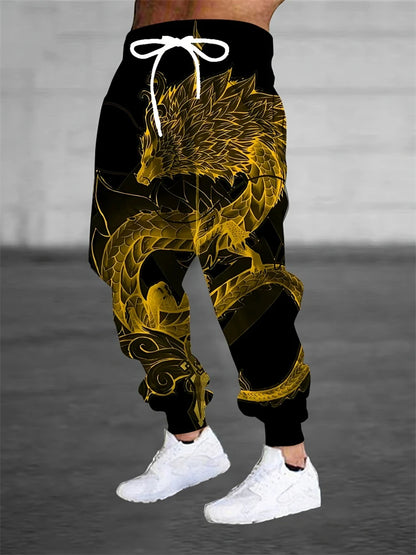 New Men's 3D Dragon Print Jogging Drawstring Pocket Casual Sportswear Pants Fashionable Men's Loose And Elastic Casual Pants