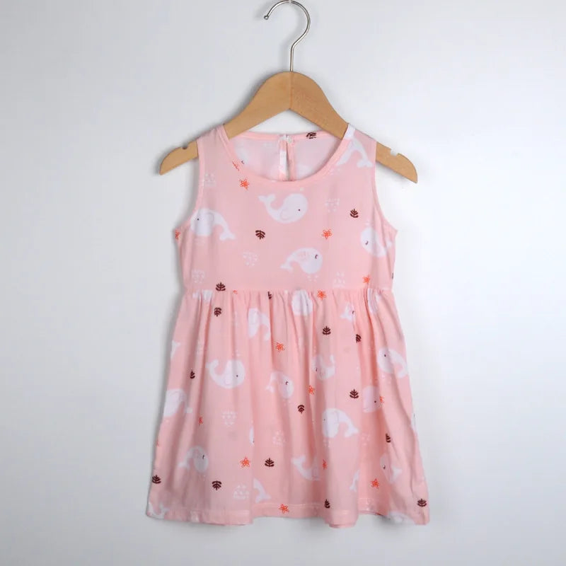 Girls Casual Dresses Flower Printing Sleeveless Casual Dress Toddler Clothes Flower Girl Dresses 2 To 8 Years