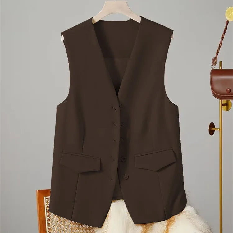Vest Women Sleeveless Jacket Waistcoat V Neck Single Breasted Tops Outerwear Spring Summer Female 2025 Office Lady Vintage Coat