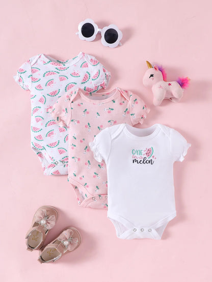 3PCS Infant Baby Cute Graphic One-piece Clothes For Boys And Girls, Newborn Pure Cotton Summer Romper newborn clothes