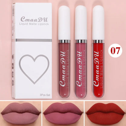 1/3pcs Matte Lipstick Set Liquid Waterproof Velvet Sexy Red Lip Gloss Kit Makeup Lasting Non-stick Cup Lip Tint Beauty Cosmetics
