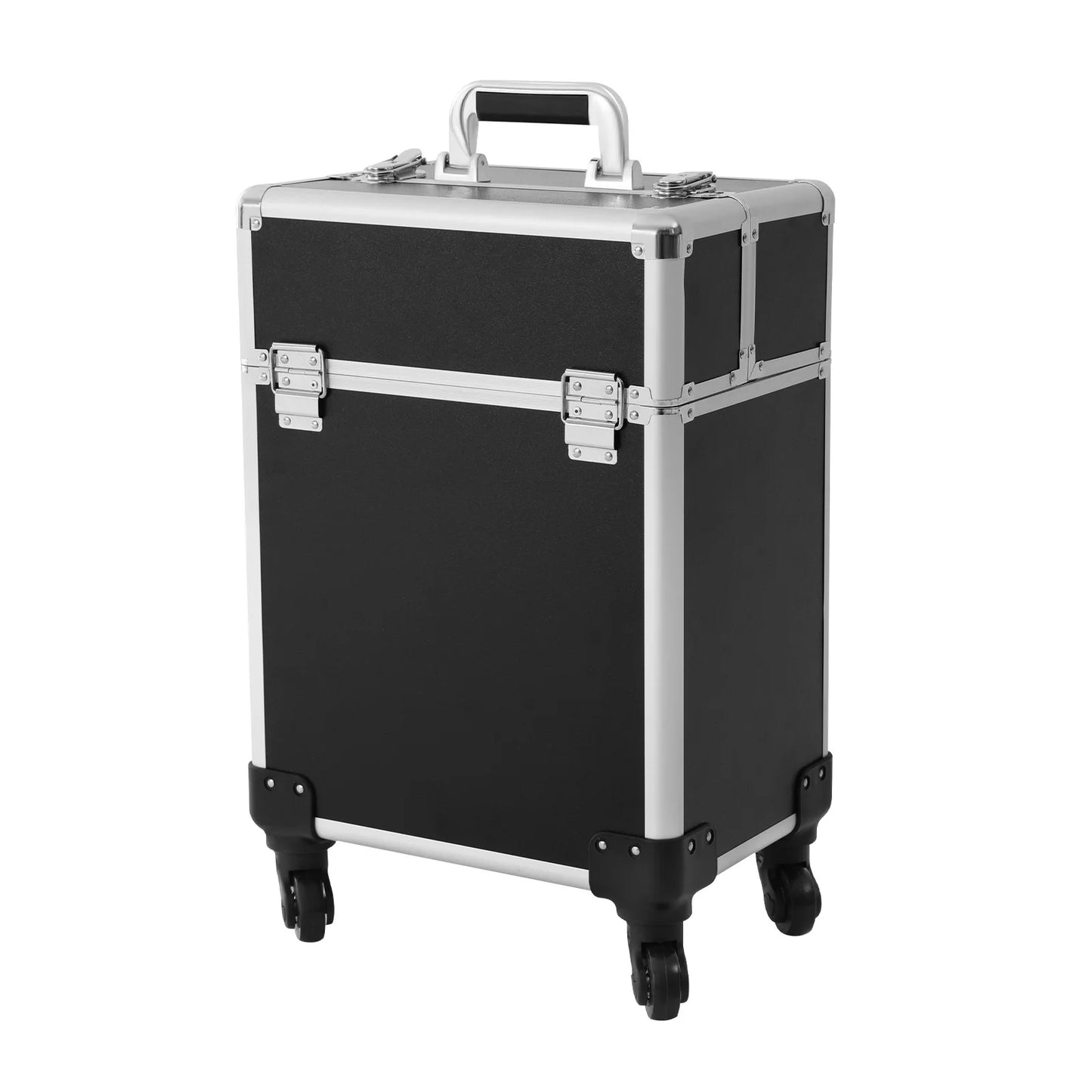 Rolling Makeup Train Case,Cosmetic Trolley with Keys,Hairdressing Travel Case,Large Capacity Trolley Makeup Box,Pink/Black