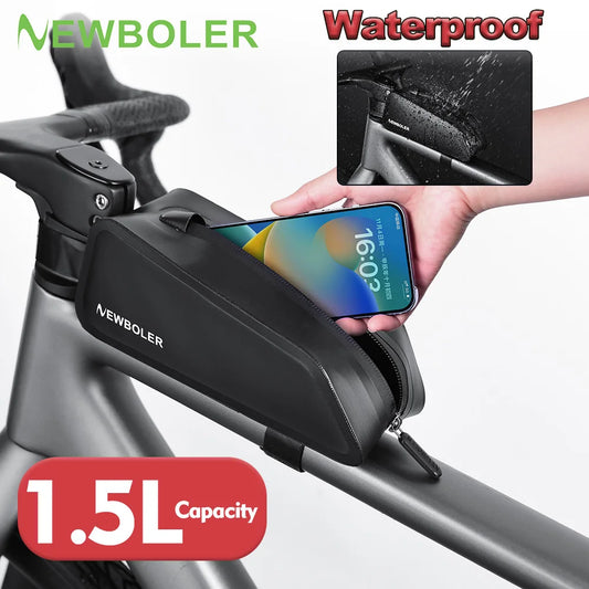 NEWBOLER Bike Bag 1.5L Portable Frame Front Tube Cycling Bag MTB Road Bicycle Pannier Bag Large Capacity EVA Cycling Bag