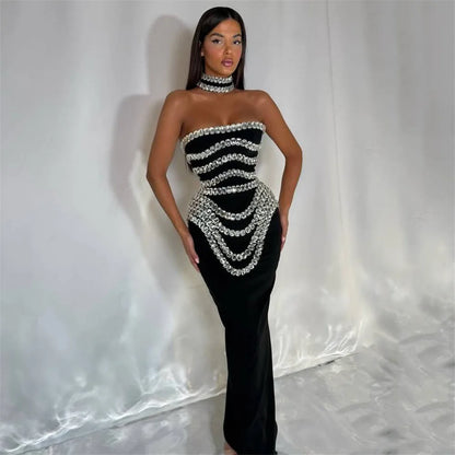 Women New Arrival Sexy Strapless Beading Bandage Dress Bodycon Clothes Club Party Evening Elegant Dresses