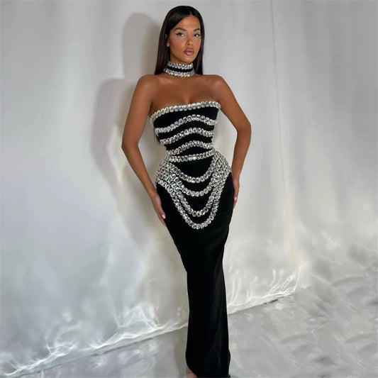 Women New Arrival Sexy Strapless Beading Bandage Dress Bodycon Clothes Club Party Evening Elegant Dresses
