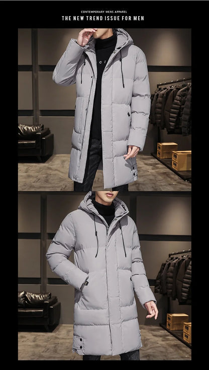 Cotton jacket men's winter thick medium long style men's decoration body trend business cotton jacket men's coat