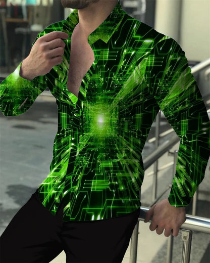 2023 latest men's prom fashion luxury social men's lapel single breasted cardigan shirt casual printing long-sleeved shirt