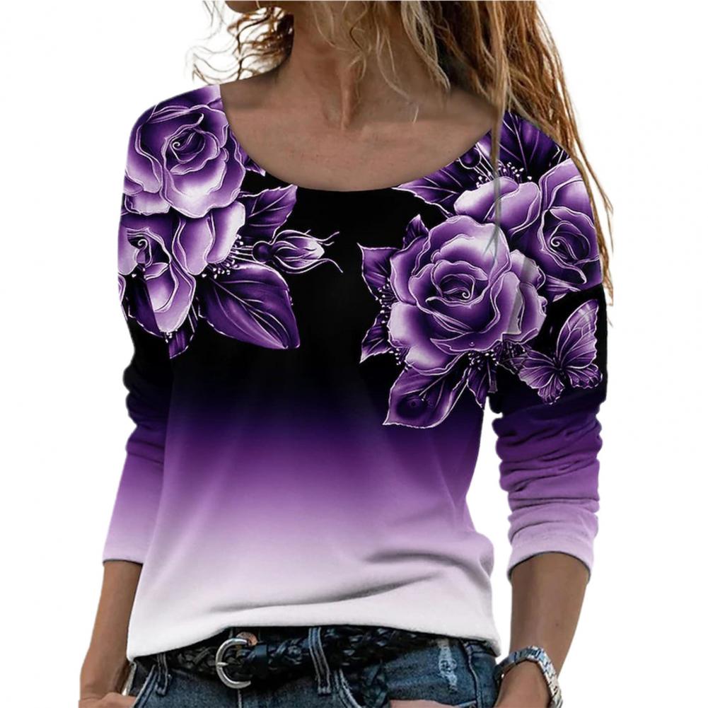 Women Shirt Floral Print Gradient Color All Match Daily Wear Spring Blouse roupas femininas Блузки blusas рубашка женская