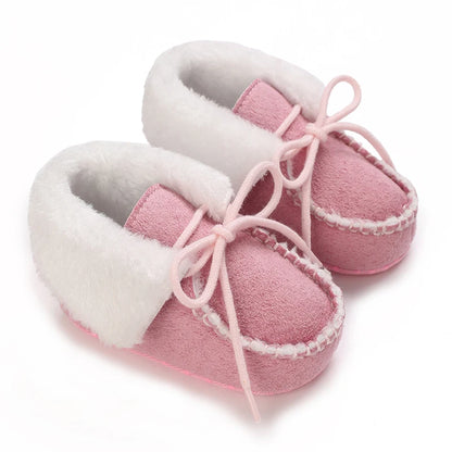 New baby snow boots, comfortable plush warm shoes for male babies, soft and non slip walking shoes for 0-1 year olds