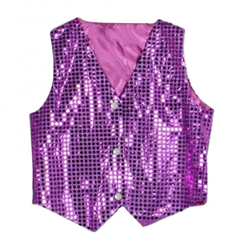 Boys Girls Sequined Vest Waistcoat Hip Hop Jazz Street Dance Vest Birthday Christmas Halloween Stage Performance Shinny Vest