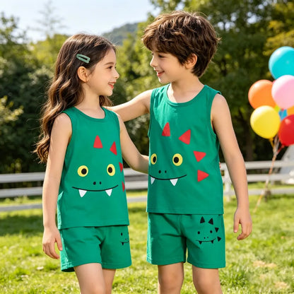Summer Boys Clothing Sets Children's Sleeveless Cotton Clothes Kids Vest+Shorts 2pcs Boys Outfits Sportwear Cartoon Baby Sets
